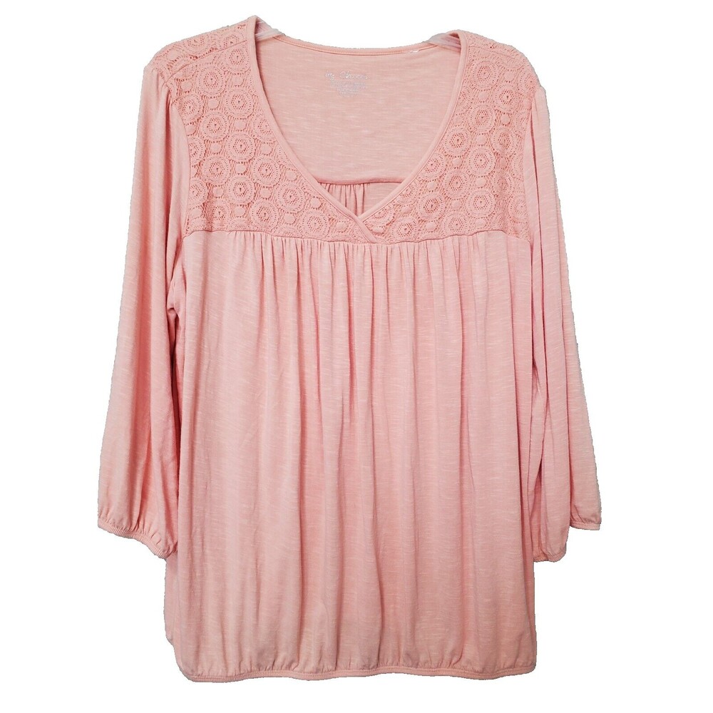 Chico's Orange Lace Detail V-Neck Blouse Size 3 (XL)